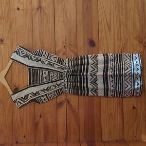 Vtg Black and White Geometric Pattern Dress M